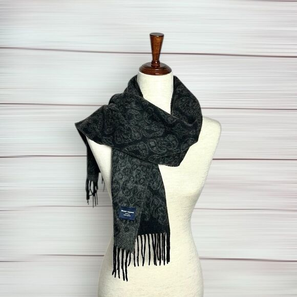Grant Thomas Cashmere Scarf Gray Paisley Print Fringes made in Germany Unisex - Picture 5 of 10